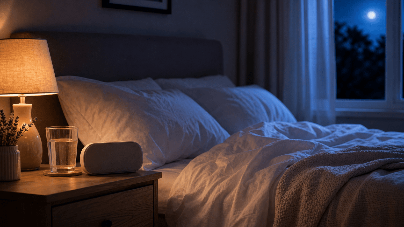 A cool dim bedroom set up for fewer 3 AM wake-ups